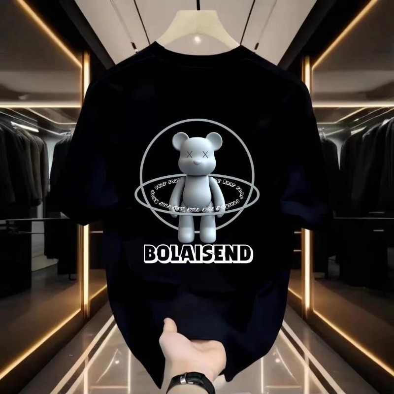 [Katun murni]Outelts Baju katun pendek kekerasan beruang dengan kaos tebal buatan amerika Kaos katun