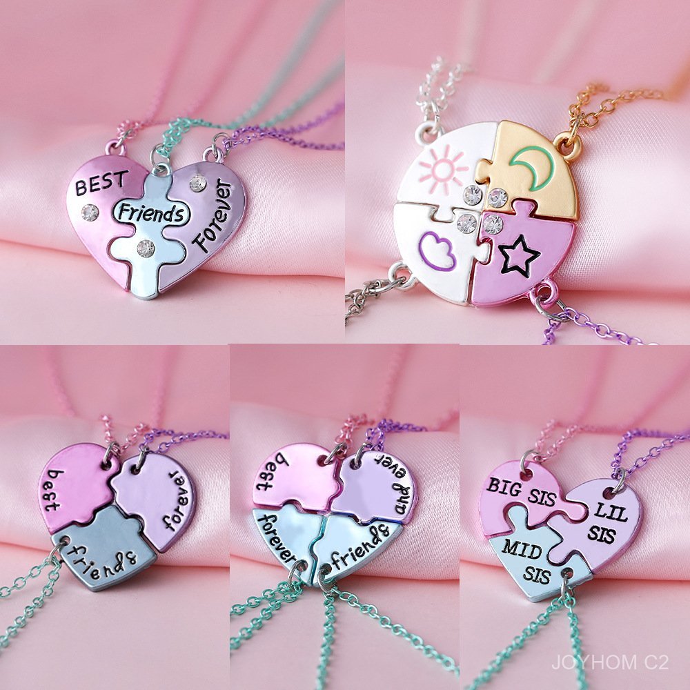 READY 4Pcs/Set Kalung Sahabat Selamanya 3 Warna Desain Pola Bulan Bintang Matahari Awan Liontin Untu