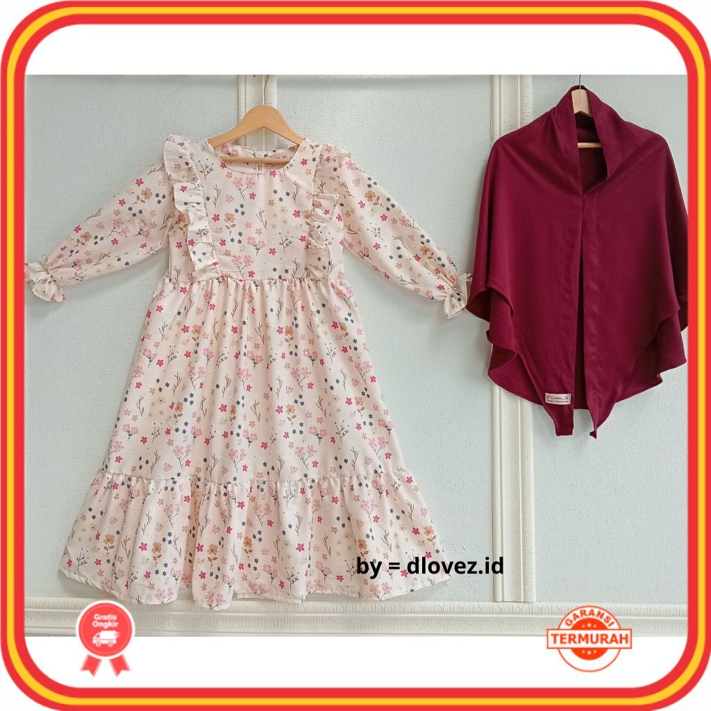 Set Gamis Anak Free Hijab Instan (1 - 14 Tahun) Kaira Set Gamis Katun/ Termurah