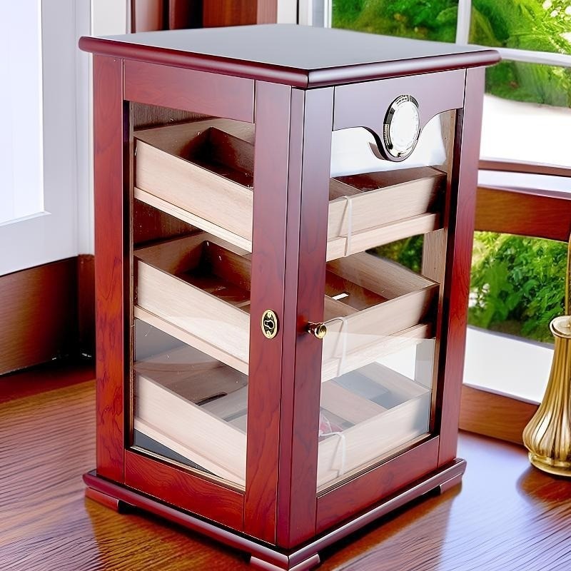 Luxury Wooden Cigar Cabinet Glass Cigars Cabinets Moisturizing Cigar Humidor Large Capacity Cigars H
