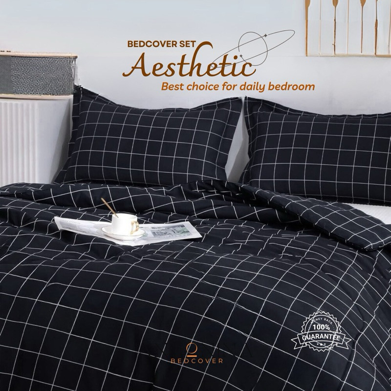 bedcover set sprei 140x200 160x200 180x200 | bed cover seprei 120x200 selimut estetik motif kotak hi
