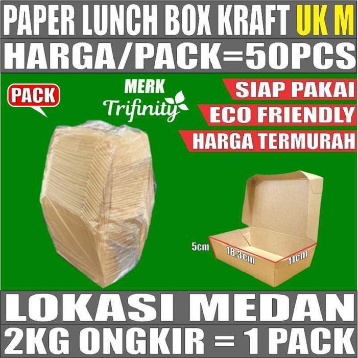 Paper Lunch Box Food Tray Siap Pakai Tebal 28gr Kotak Makan Kertas S M L Putih Kraft Coklat Pack Med