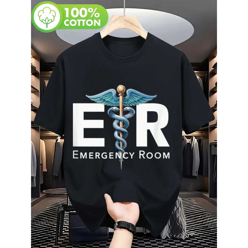 Kaos Perawat Dokter Rumah Sakit ER - Kaos Grafis Medis Hitam dengan Emblem, Kesehatan