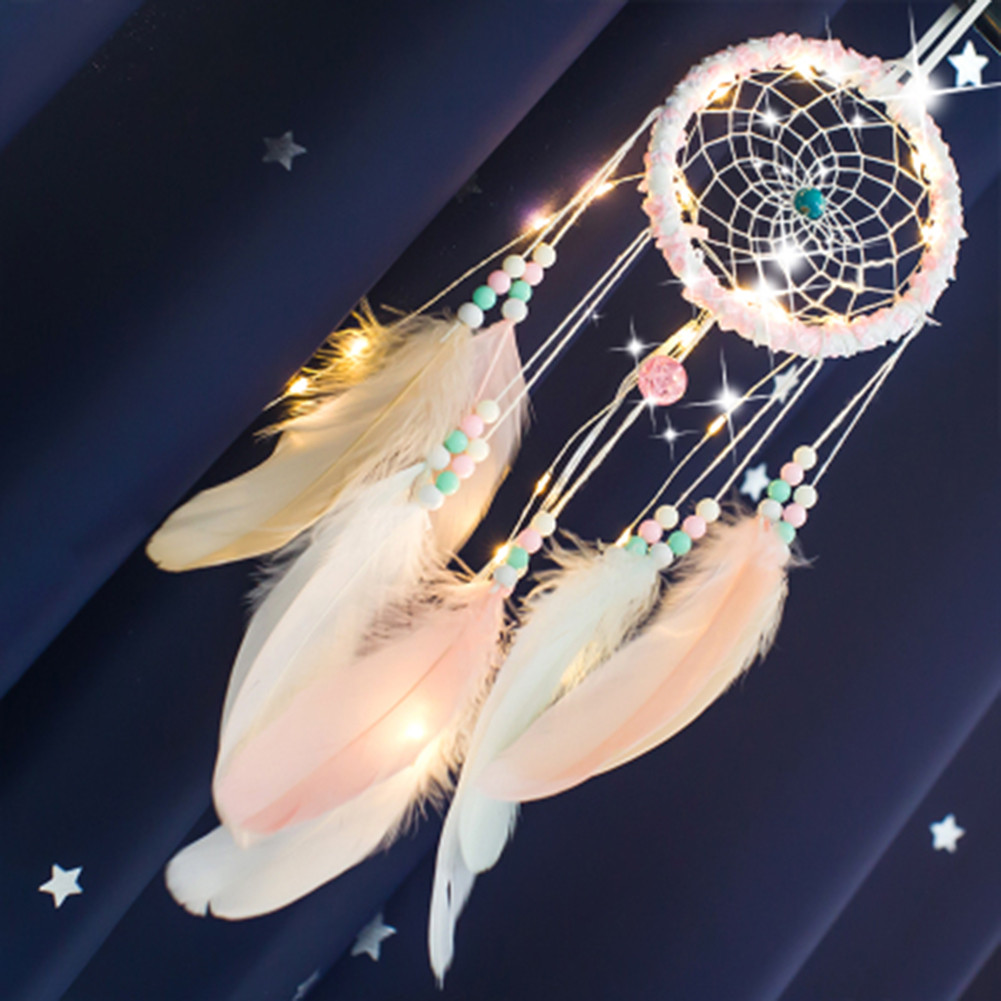 Dream Catcher Pendant with Light Romantic Bedroom Girl Room Pendant Creative Feather Dreamcatcher Ho