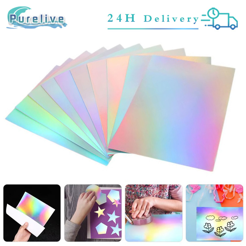 10Pcs Rainbow Kertas Hologram Plastik Laminasi Dingin A4 Hologram Paper