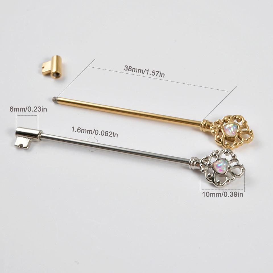 1PC Stainless Steel 14G Industrial Barbell Piercing Key Earrings Cartilage Helix Piercing Jewelry fo