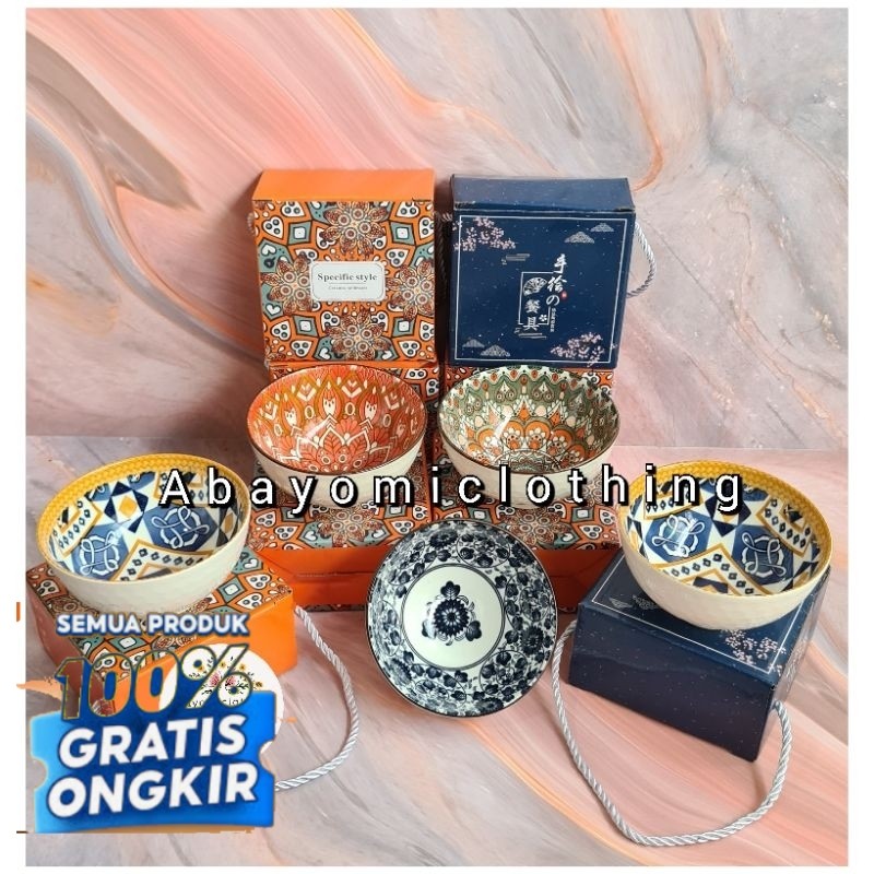 1BOX ISI 6PCS MANGKOK KERAMIK BATIK + FREE SUMPIT BARU/ HAMPERS MANGKOK KERAMIK TERBARU MOTIF BATIK/