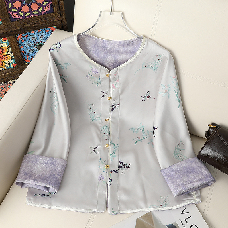 Jaket Wanita Lengan Panjang Gaya Cina Baru dengan Kancing