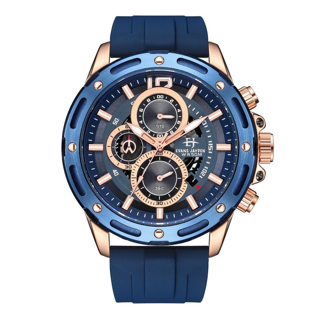 Evans Jayden Jam Tangan Pria 9494 Rubber Kaca Sapphire Chronograph Water Resistant 5ATM Watches