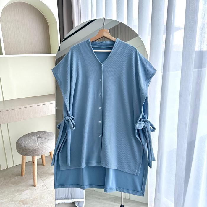 BY.HANA 168 | Long Vest Ikat Rompi Panjang Wanita Motif - Abu (Knitt)