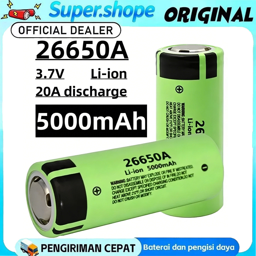 Baterai 26650 Baru 3.7v 5000mAh 20A Kapasitas Tinggi Baterai Isi Ulang Lithium Ion 26650-50A untuk S