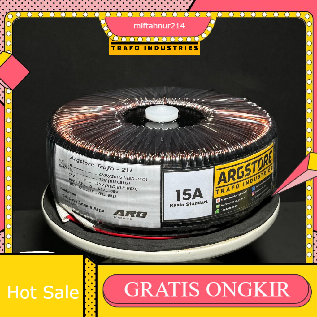Trafo Toroid Donat 15A 65V CT Tembaga Murni
