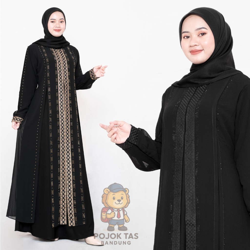 Abaya Busui Mewah Elegan Gamis Hitam Turki Bordir Payet Mewah Wanita Muslimah 476