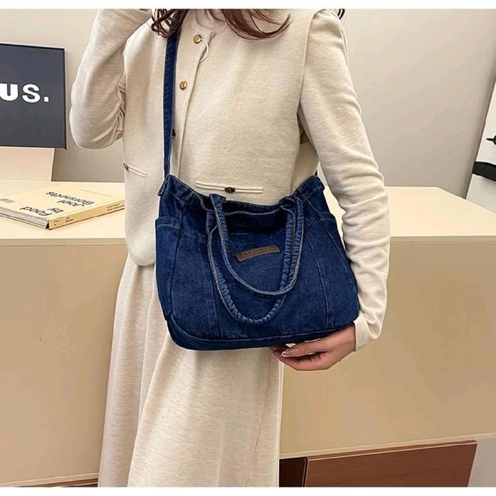 tas tote bag kanvas denim #3145 tas bahu wanita - biru tua