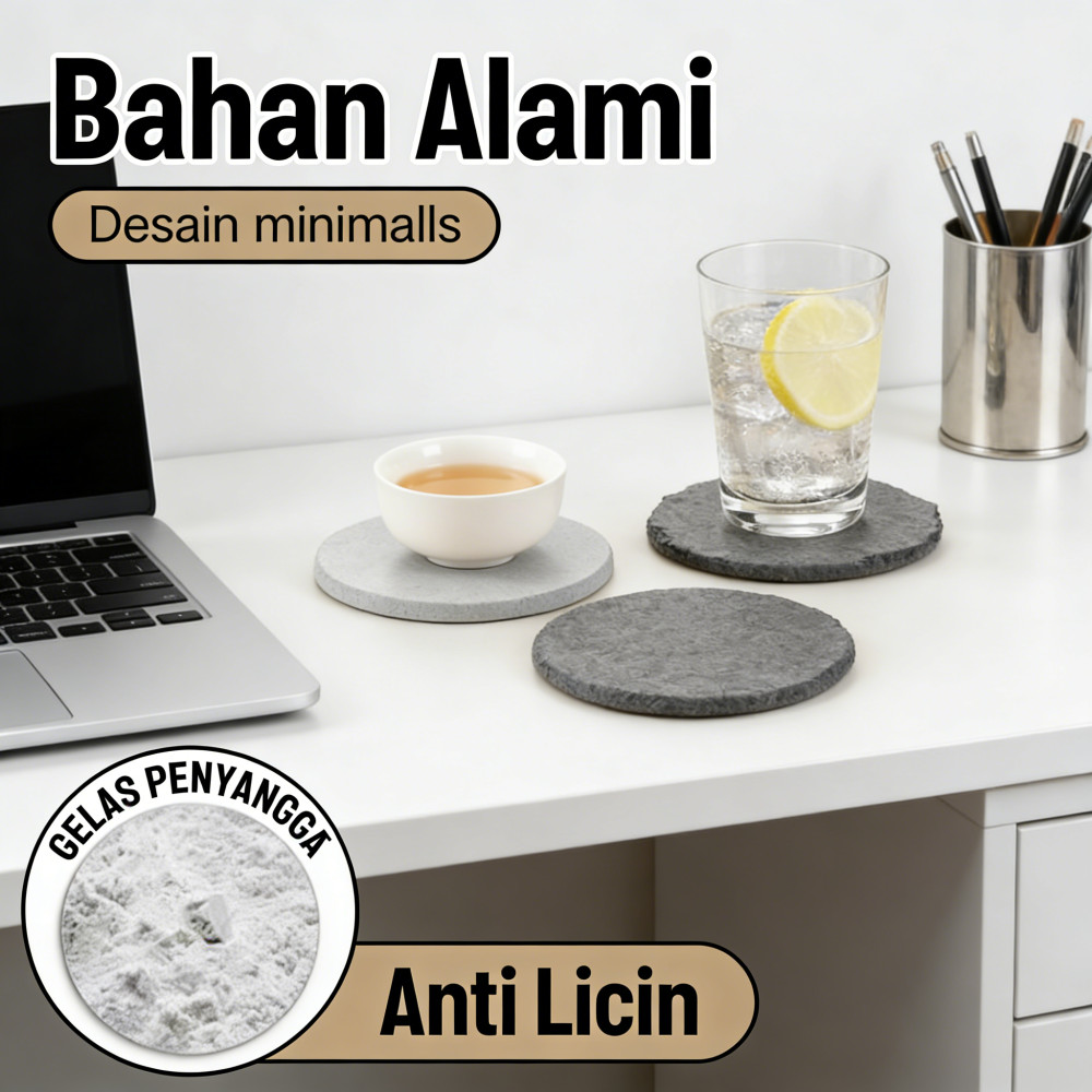 Tatakan Gelas Diatomite / Dry Diatomite Coaster / Alas Gelas Serap Air / Coaster / Diatomite