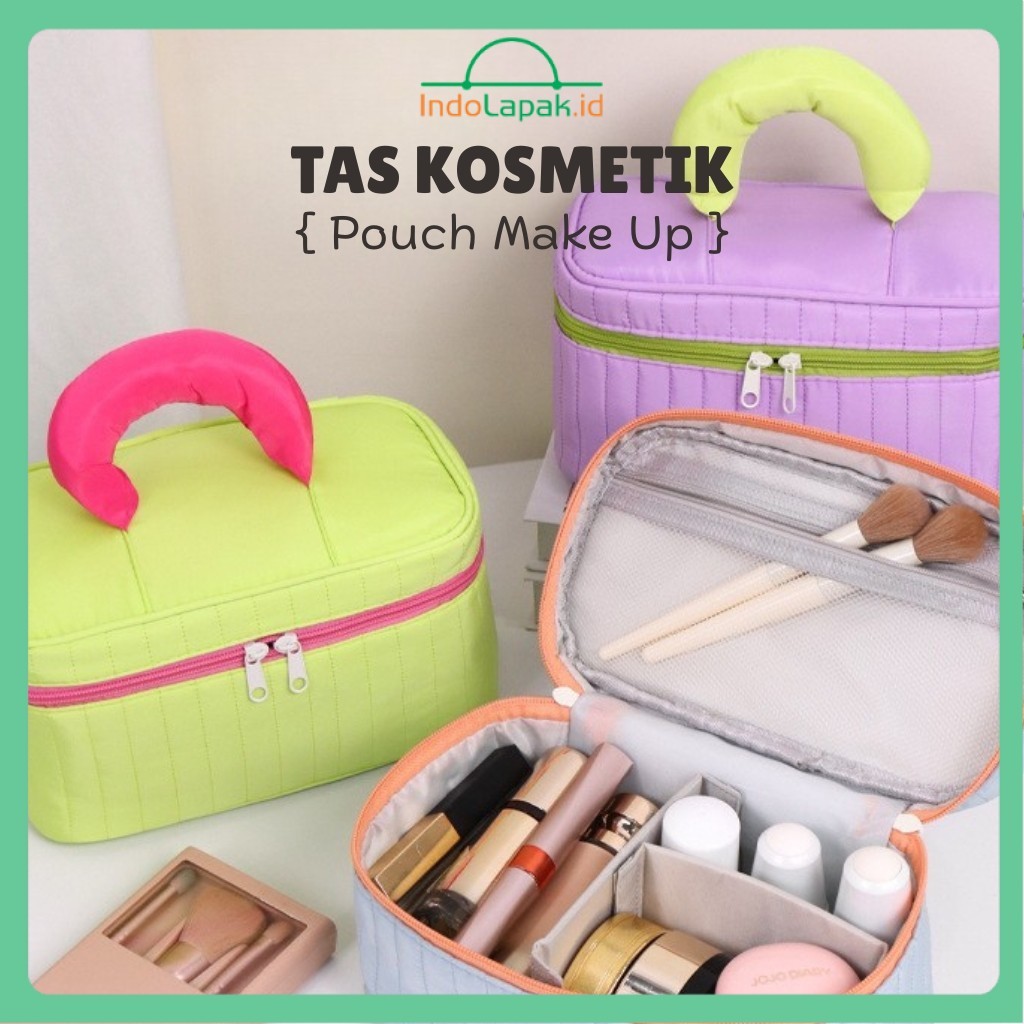 INDOLAPAK (700) Tas Kosmetik Box Aesthetic Warna Pastel / Makeup Organizer Bag Travel / Pouch Kosmet