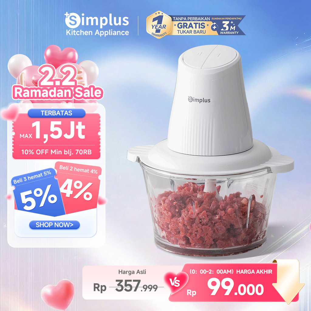 Simplus Food Chopper Blender Kaca chopper daging chopper daging dan bumbu 2L serbaguna multifungsi
