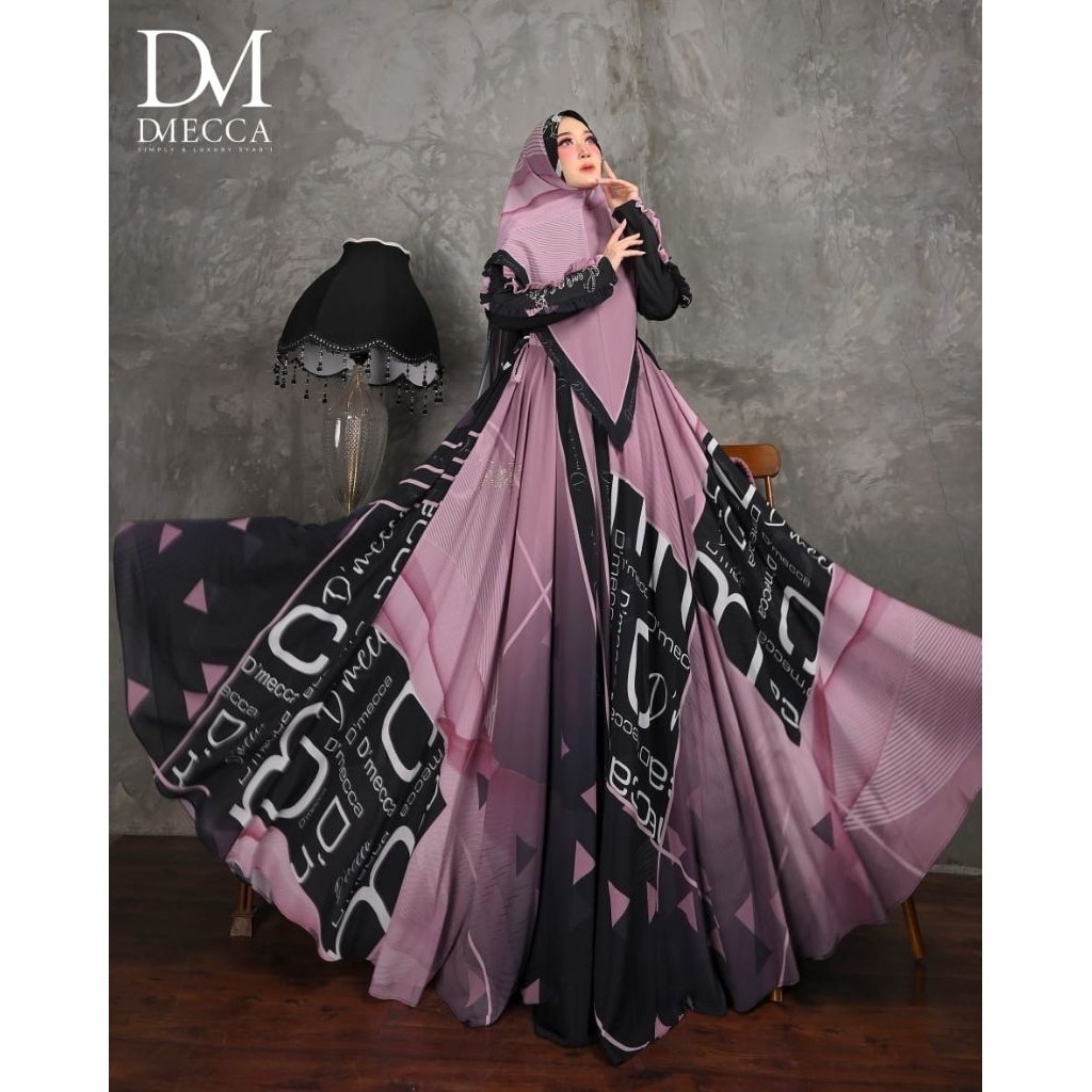 AA12 HALEEZA SERIES BY D'MECCA SYARI GAMIS CERUTY PREMIUM PRINTING SET JILBAB KHIMAR DRESS SERAGAMAN