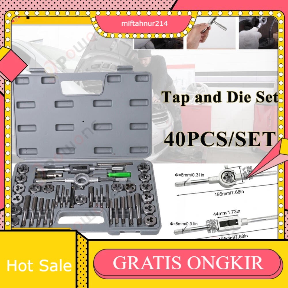 40 Pcs Metrik Tap Die Set Alat Ulir Tangan Alat Ulir Sekrup Tungsten Carbide