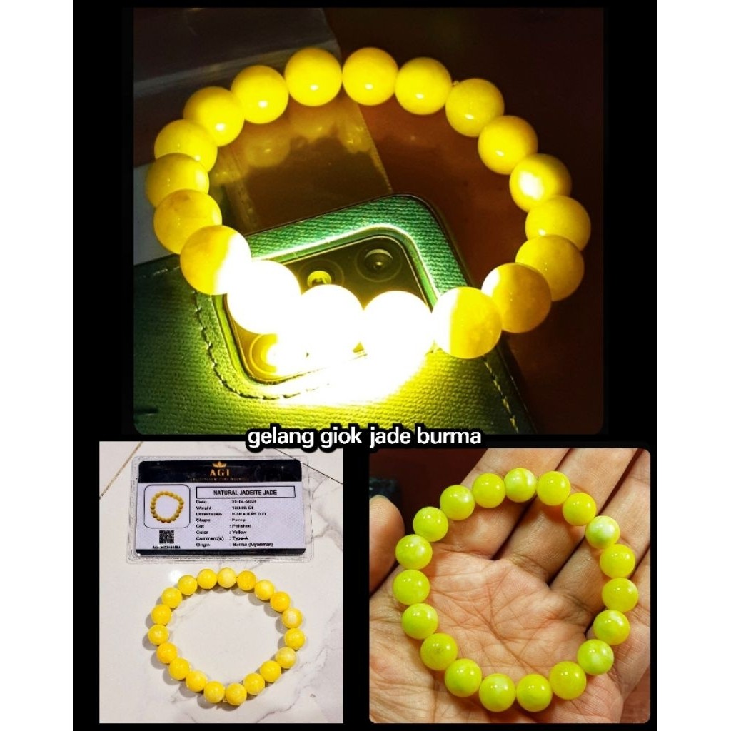 gelang batu giok kuning super kuno asli burma myanmar