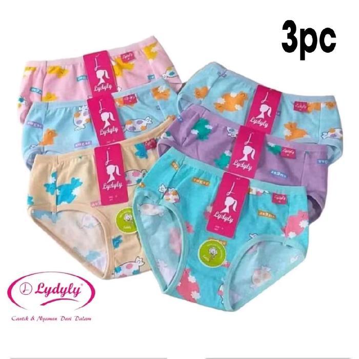 3 pc- celana dalam anak lydyly 149 motif 2-9 tahun / cd lydyly anak perempuan bahan katun lembut hal