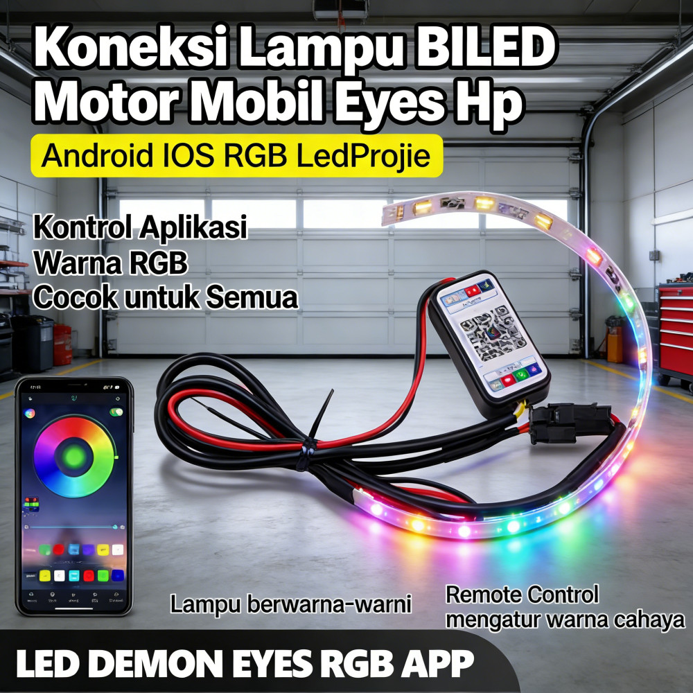 Motor Hp Koneksi Koneksi App Led RGB Lampu Biled Universal Motor Mobil Demon Eyes Projeksi Android I