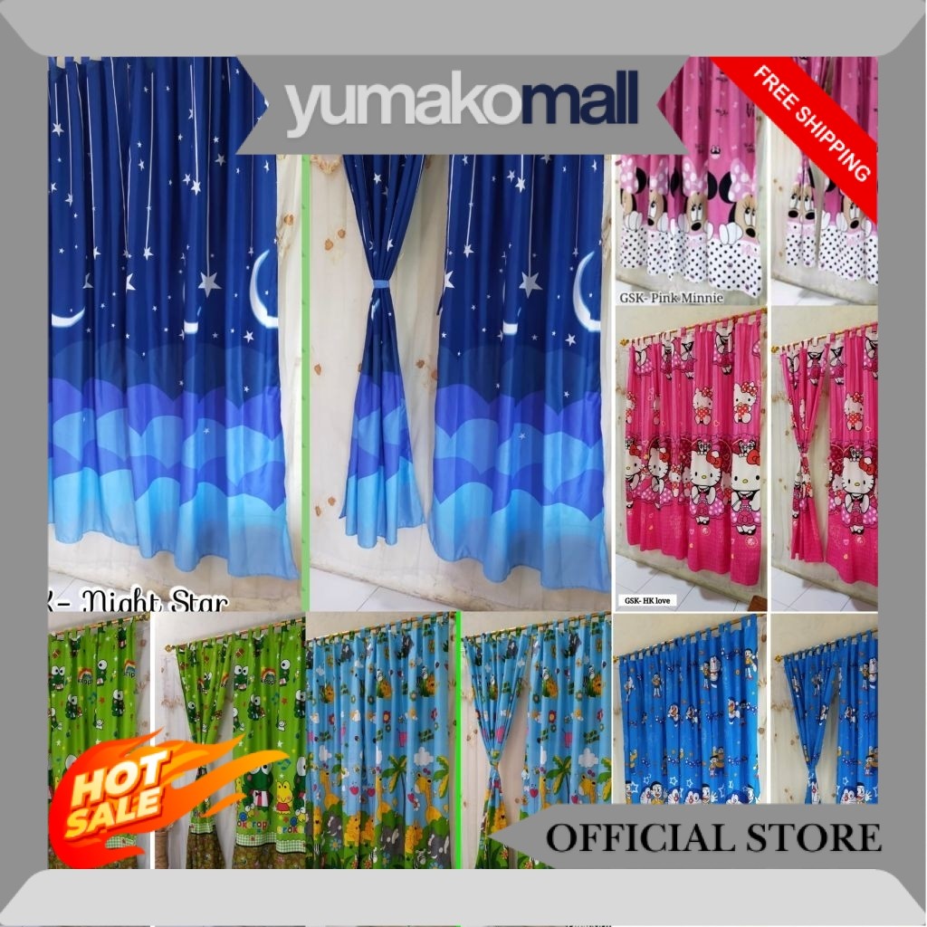 Gorden Pintu dan Jendela Tali Perekat - Gorden Anak Motif Karakter Lucu Moonstar Doraemon Hello Kitt