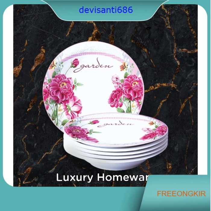 Piring Cekung Omega 9,25" Fiorenza motif Rose Garden Set 6 pcs