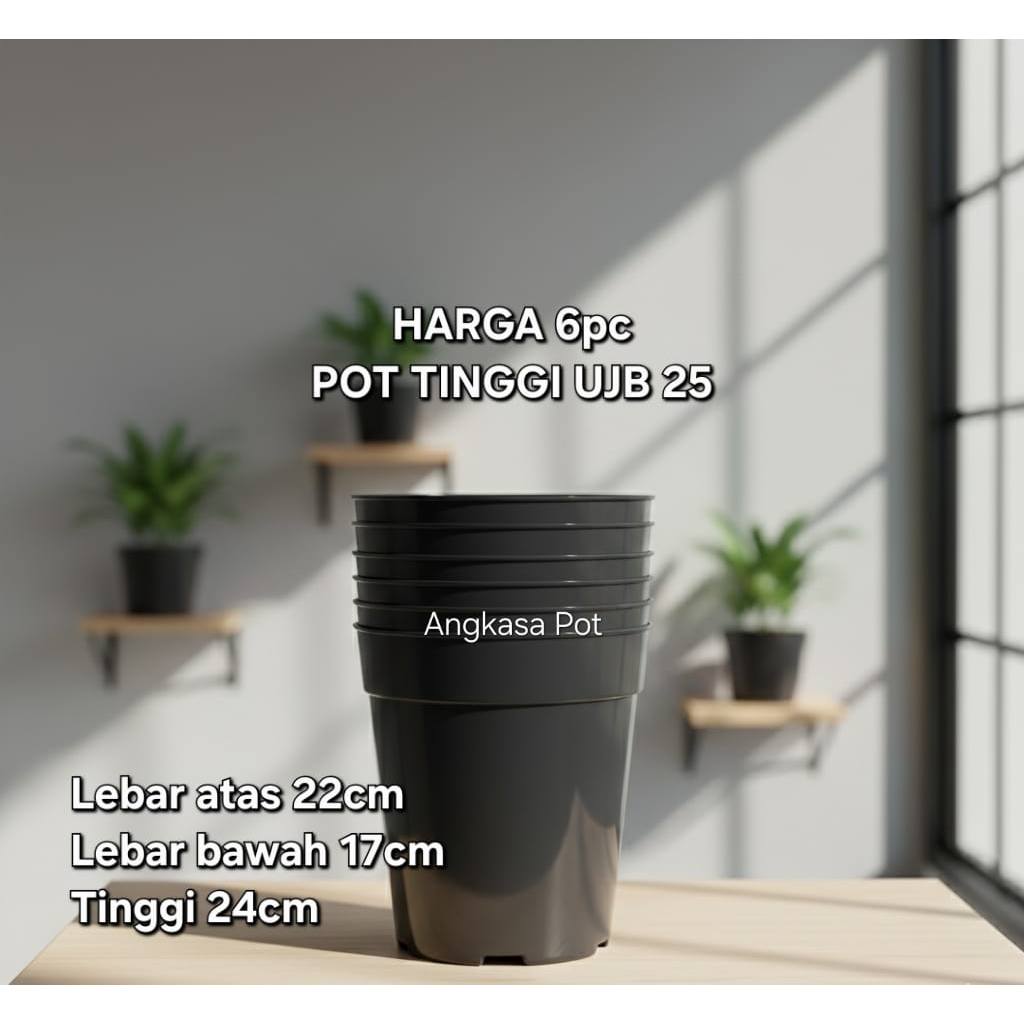 (6pc) POT UJB 25 (22CM) : pot bunga tabung tinggi polos murah bagus (ENAM)