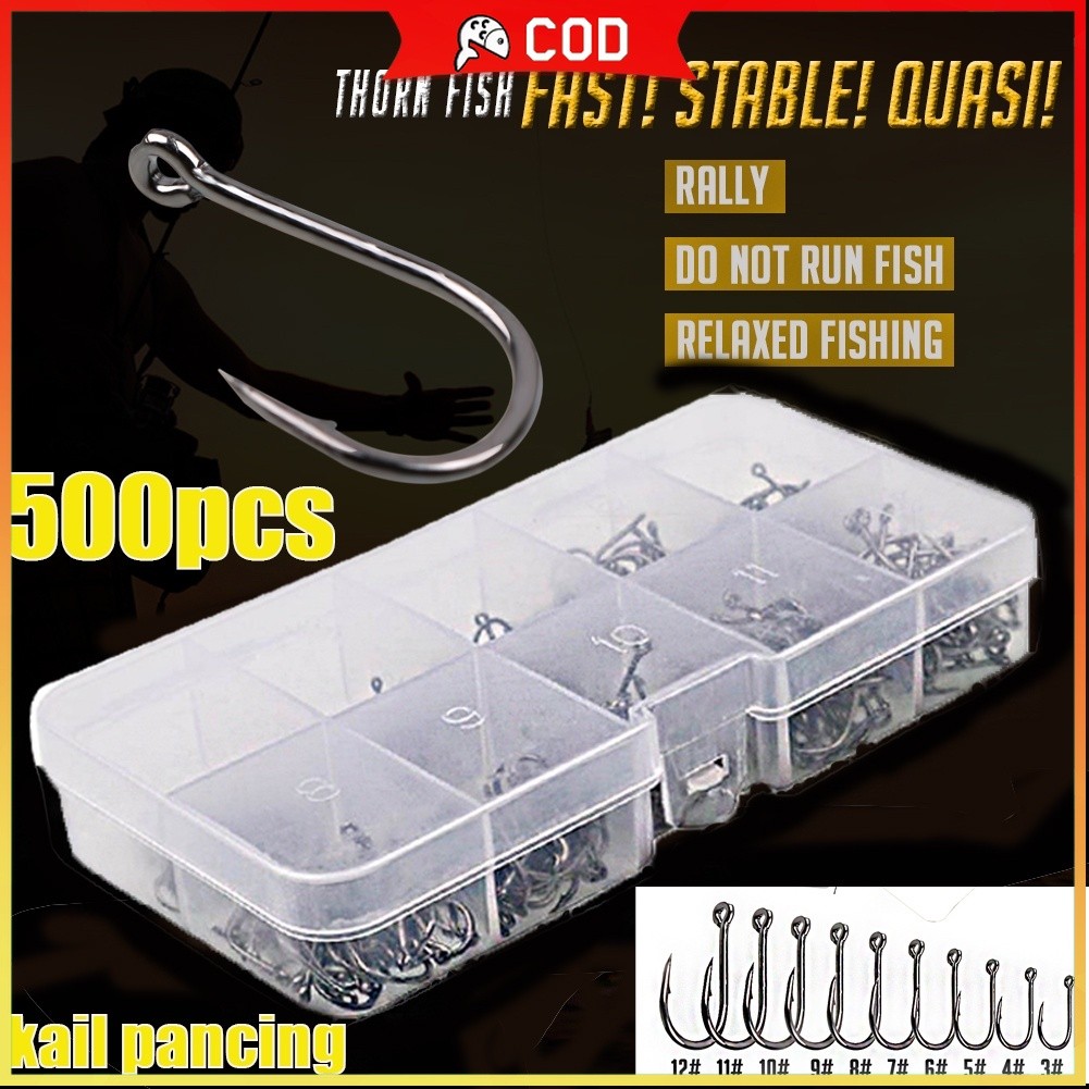 TERBARU Sougayilang 500 pcs kail pancing kail pancing carbon kail pancing set 3 # ~ 12 # mata kail p