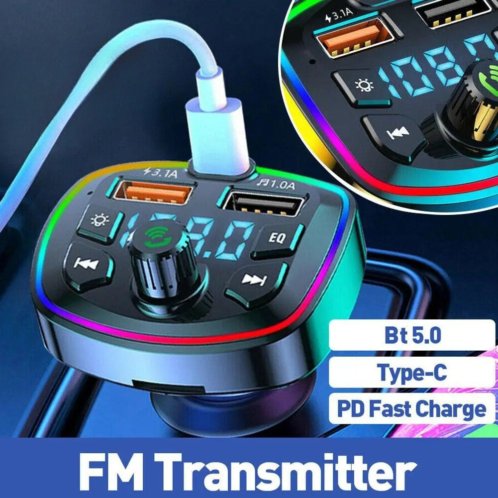 120W 3.1A Car Charger Mobil Fast Charging Multifungsi 2 Port Fast Charging USB + 1*Type-C FM & Bluet