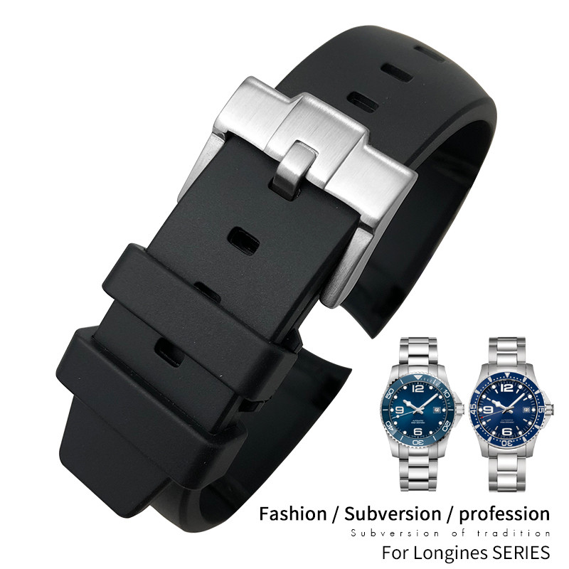 21mm High Quality Silicone Rubber Watchband Replacement for Longines L3 HydroConquest Conquest Watch