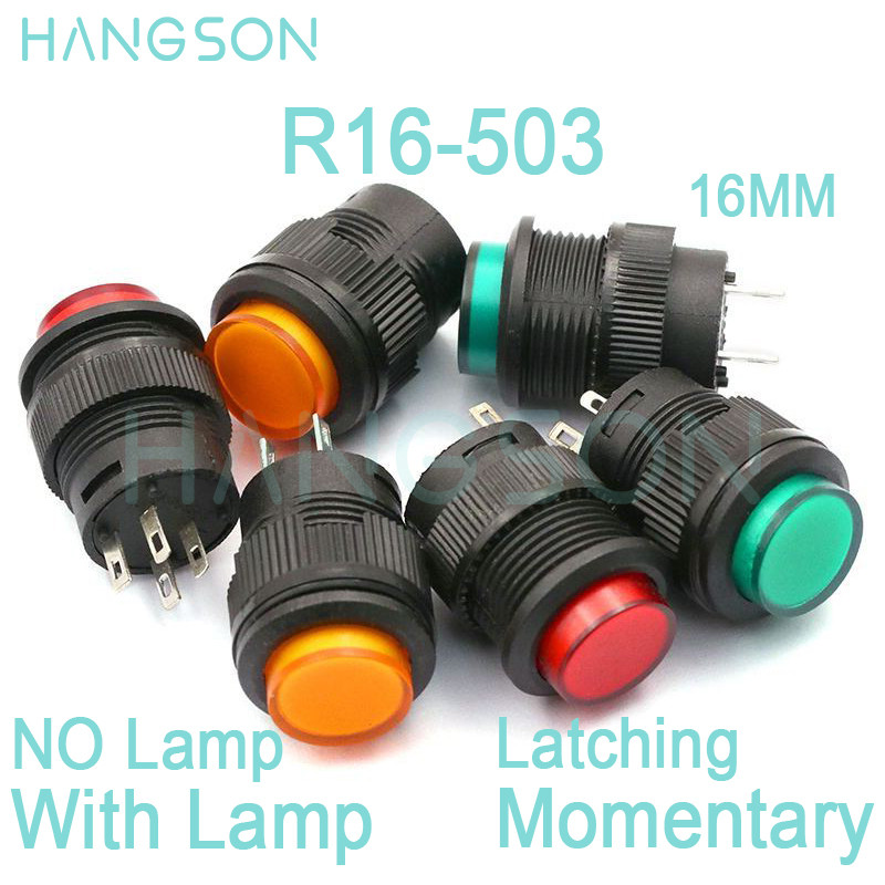 10PCS R16-503 Round Button Swit Momentary R16-503BD R16-503AD 3A 250V 16MM Self Locking Round Push B