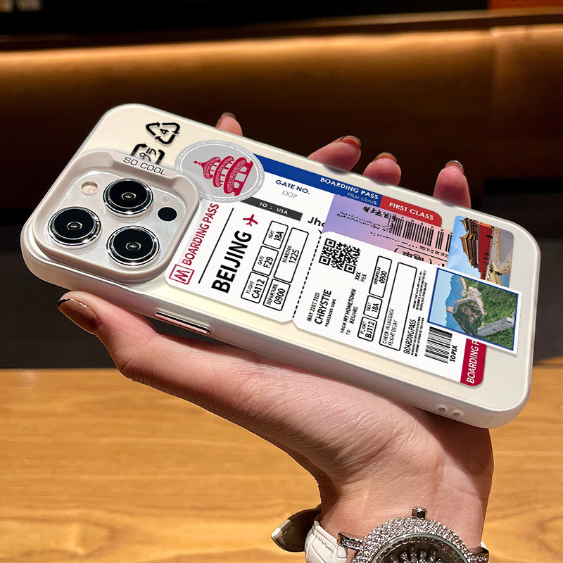 Casing iPhone Pola Tiket Pesawat & Landmark Kota Kekinian Untuk XR X XS 7 8 11 12 13 14 15 16 Pro Ma