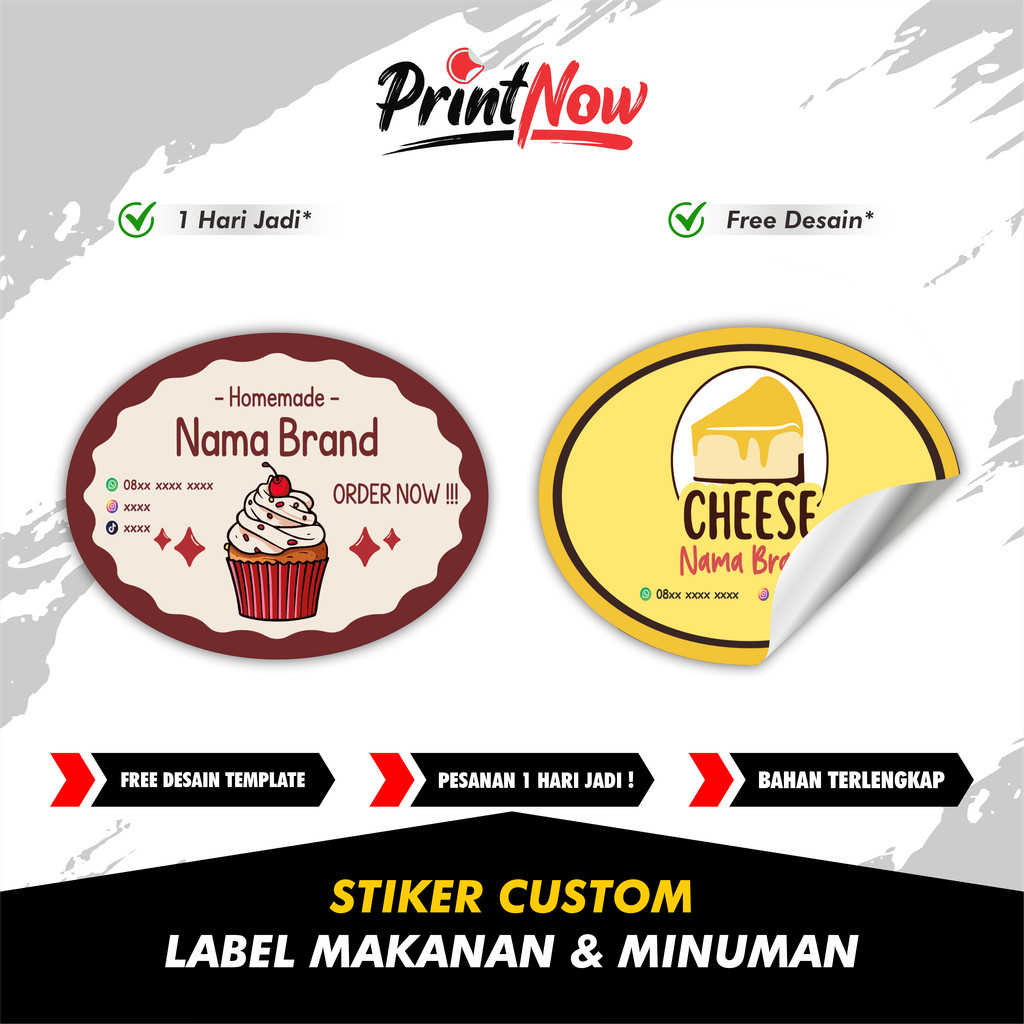 Print_Now Stiker Label Custom Free Design Oval Chromo Bontax Label Kemasan produk Makanan Minuman Sn