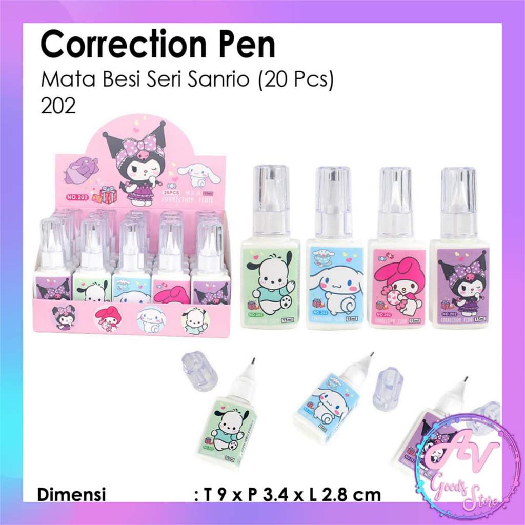 Tip Ex Pen Sansfriend 202 / Tip Ex Cair Botol Karakter Fancy / Correction Pen Fluid / Tip X
