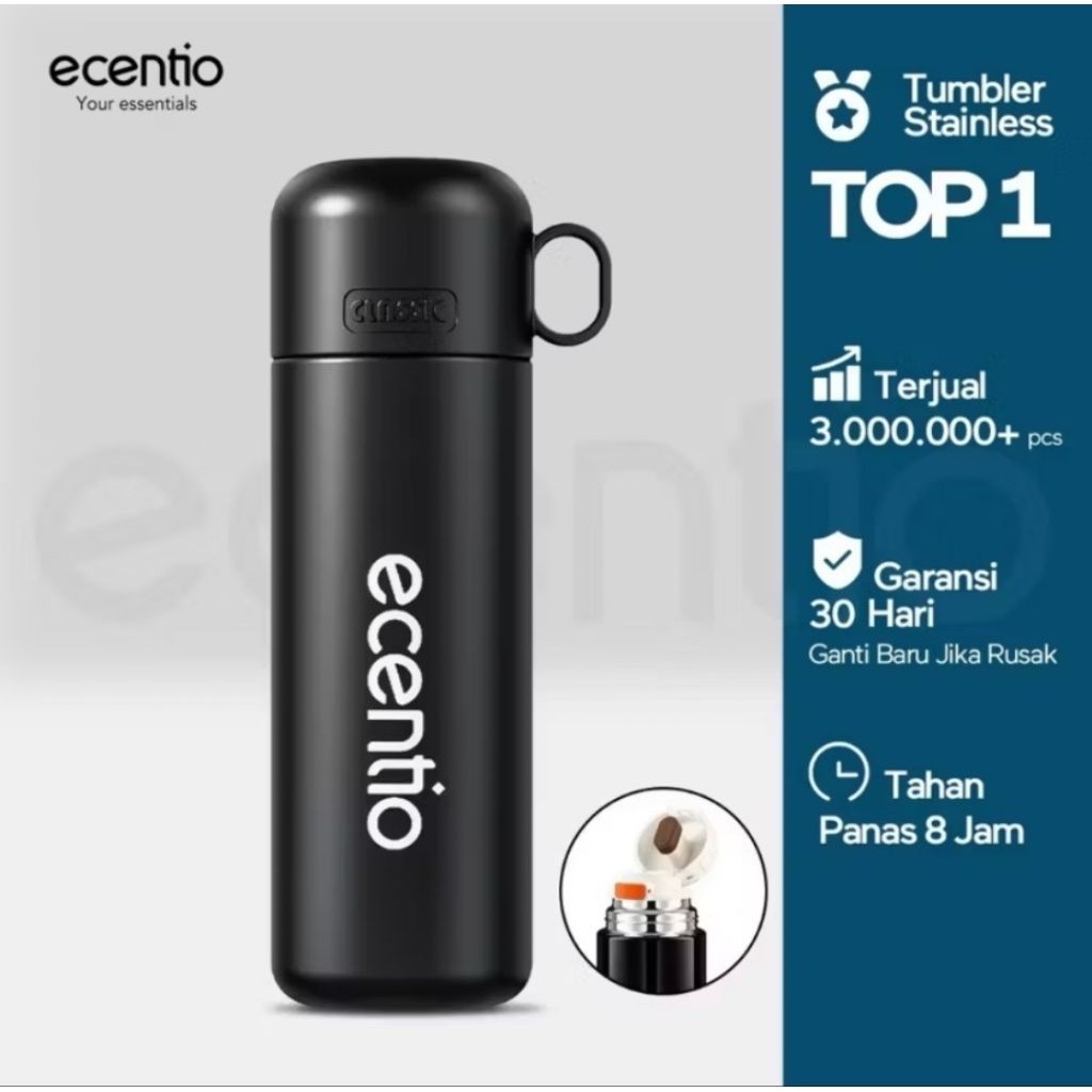 (Kim Dapur) ecentio termos air panas 500ml stainless steel 304+316 tahan 8 jam botol air dengan tutu