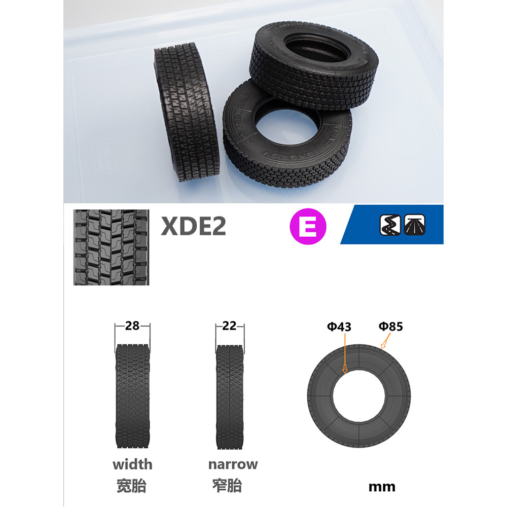 XDE2 RC Tire High Quality Rubber Tyre For Tamiya 1/14 Rc Tactor Truck Trailer 770S FH16 -trailer Tru