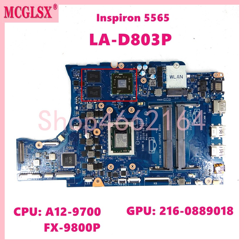 LA-D803P With A12-9700P FX-9800P CPU V2G-GPU Mainboard For DELL piron 5565  5765 Laptop Motherboard 