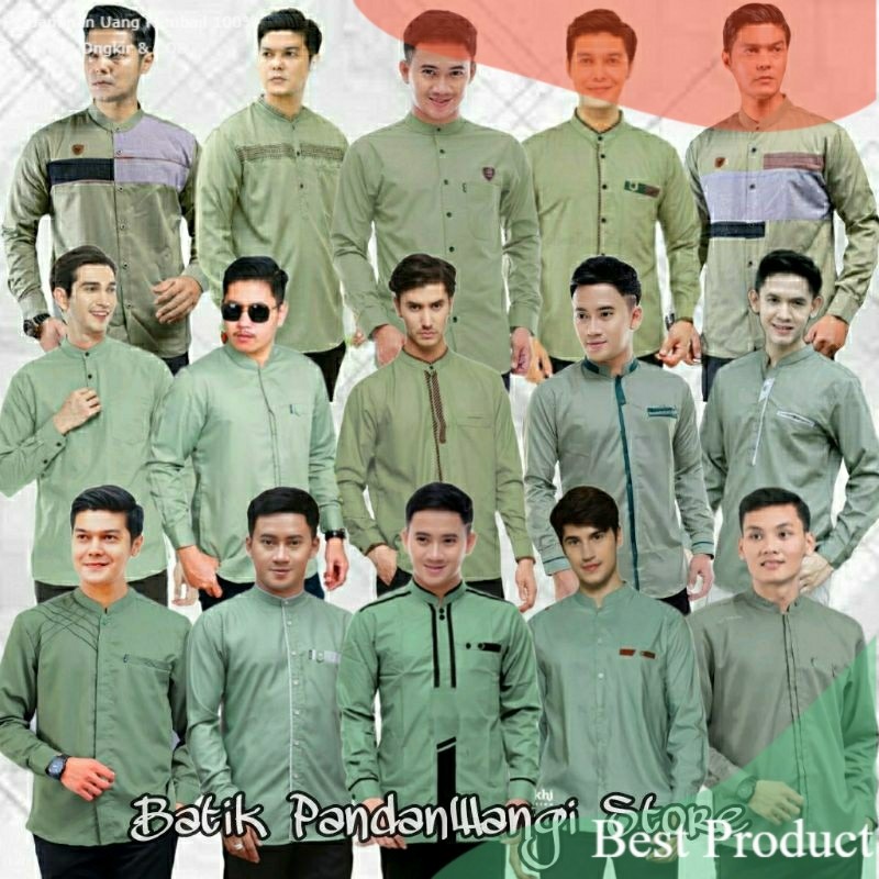 Baju Koko Pria Dewasa Lengan Panjang Spesial Warna Sage Terbaru Kemeja Baju Koko Muslim Seragam Hadr