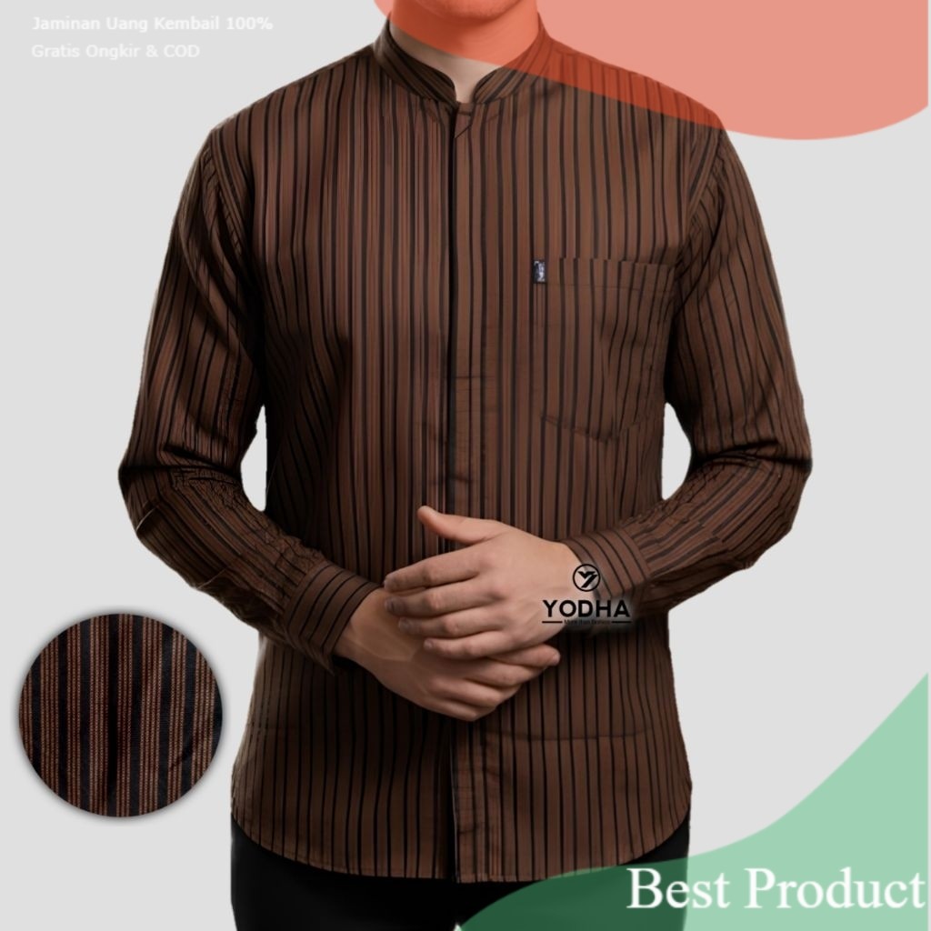 BAJU KOKO SURJAN JAWA LURIK KEMEJA KOKO KERAH SHANGHAI BAJU KOKO DEWASA BASIC KATUN SERAGAM SANTRI- 