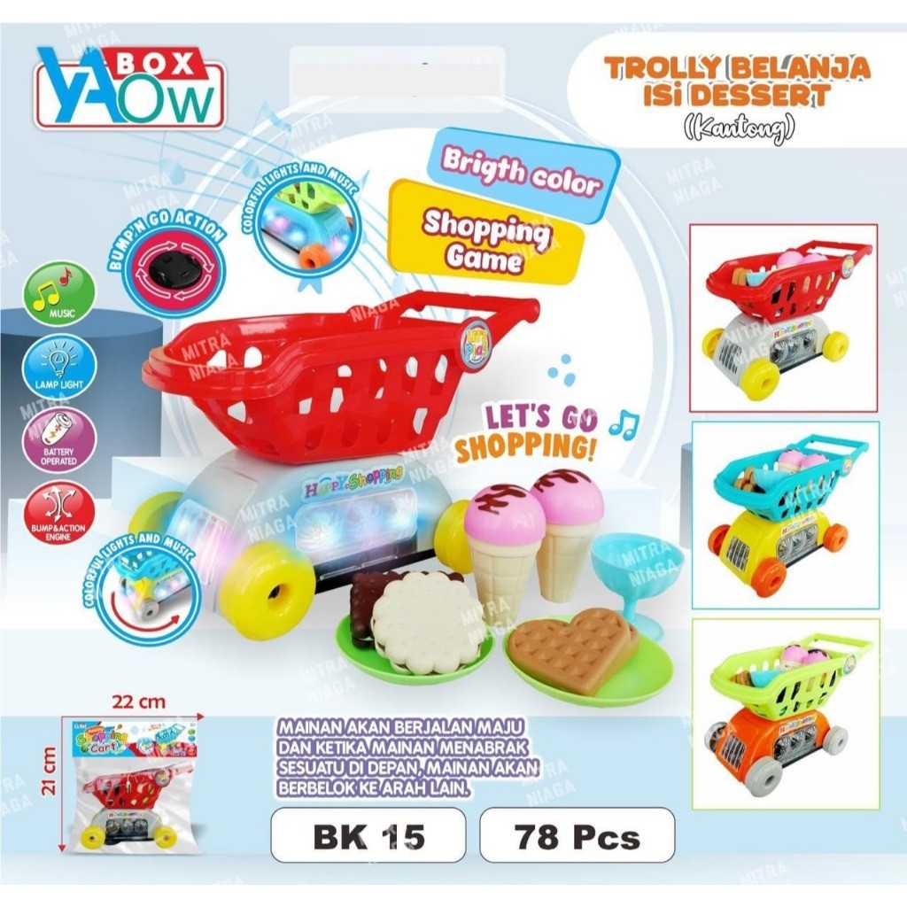 DBC BK16 MAINAN ANAK TROLI BELANJA DESSERT MUSIK, BISA JALAN LAMPU PAKAI BATERAI / BOX TROLLY BELANJ