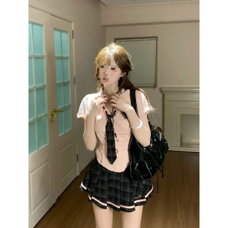 NALII  COD  Set kemeja polo berkerah rumbai gaya preppy