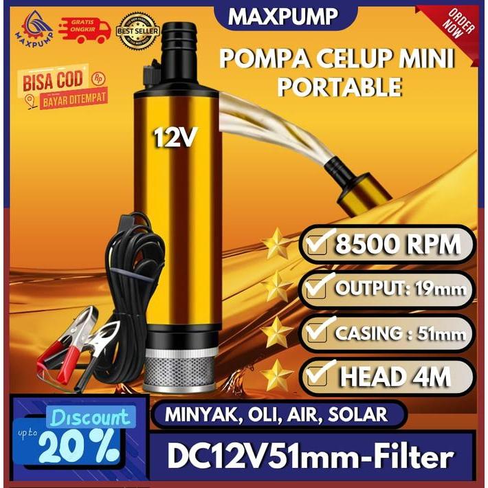 (Hands Tools) MAXPUMP Pompa Minyak DC 12V Oil Pump Pompa Celup Solar Mini DC 12V Submersible Pump Me