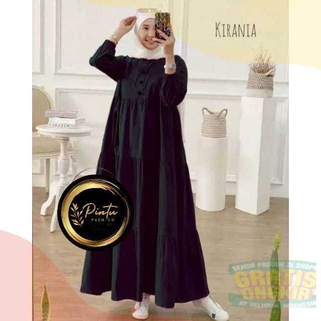 Kirania Midi Dres Gamis Kirania Rayon Santung MIDI Dress Susun Polos Kancingpakaian wanita lainnya