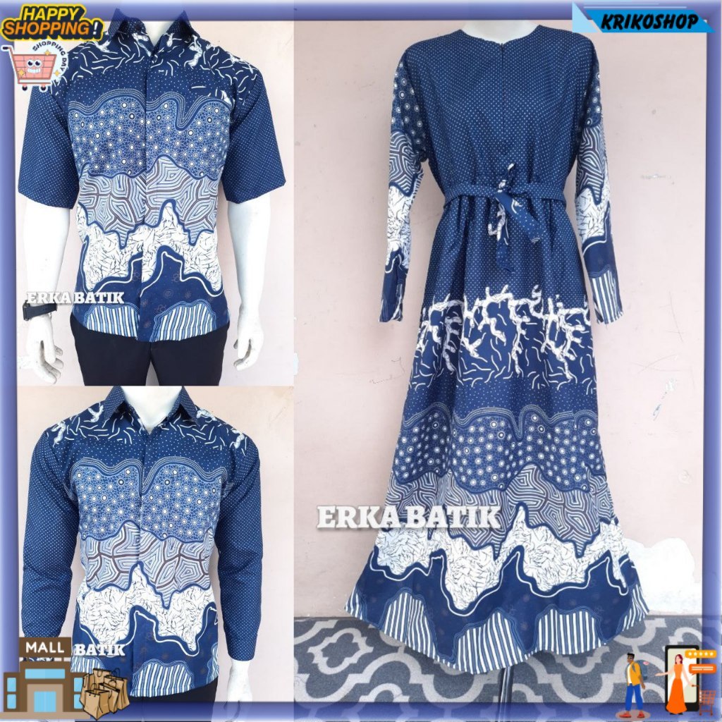 Couple Kemeja Batik Gamis Warna Denim