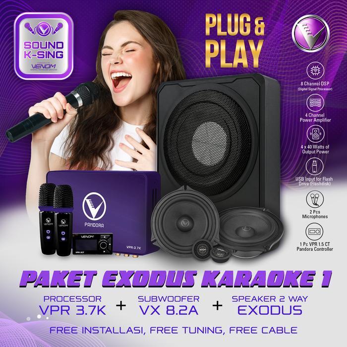 VENOM VPR 3.7K Paket Karaoke Audio Mobil + Speaker Exodus 2 Way + Subwoofer Aktif VX 8.2A Plug & Pla