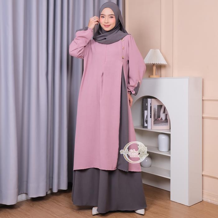 Set Abaya Khadijah Malay Tunik Syar'i/ One Set Tunik Jumbo + Rok + Pashmina Syar'i Busui Muslim Wani