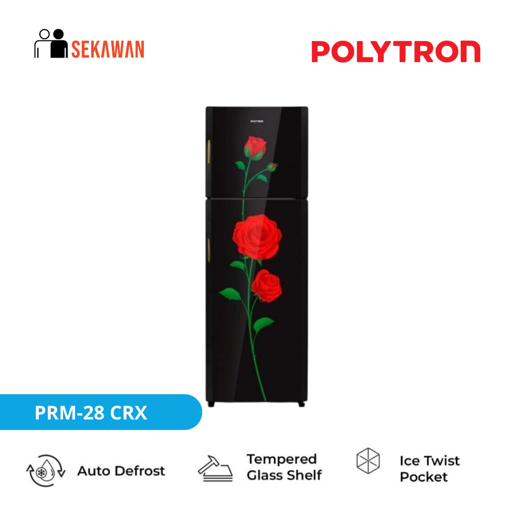 KULKAS POLYTRON 2 PINTU KACA BUNGA PRM-28 DRX