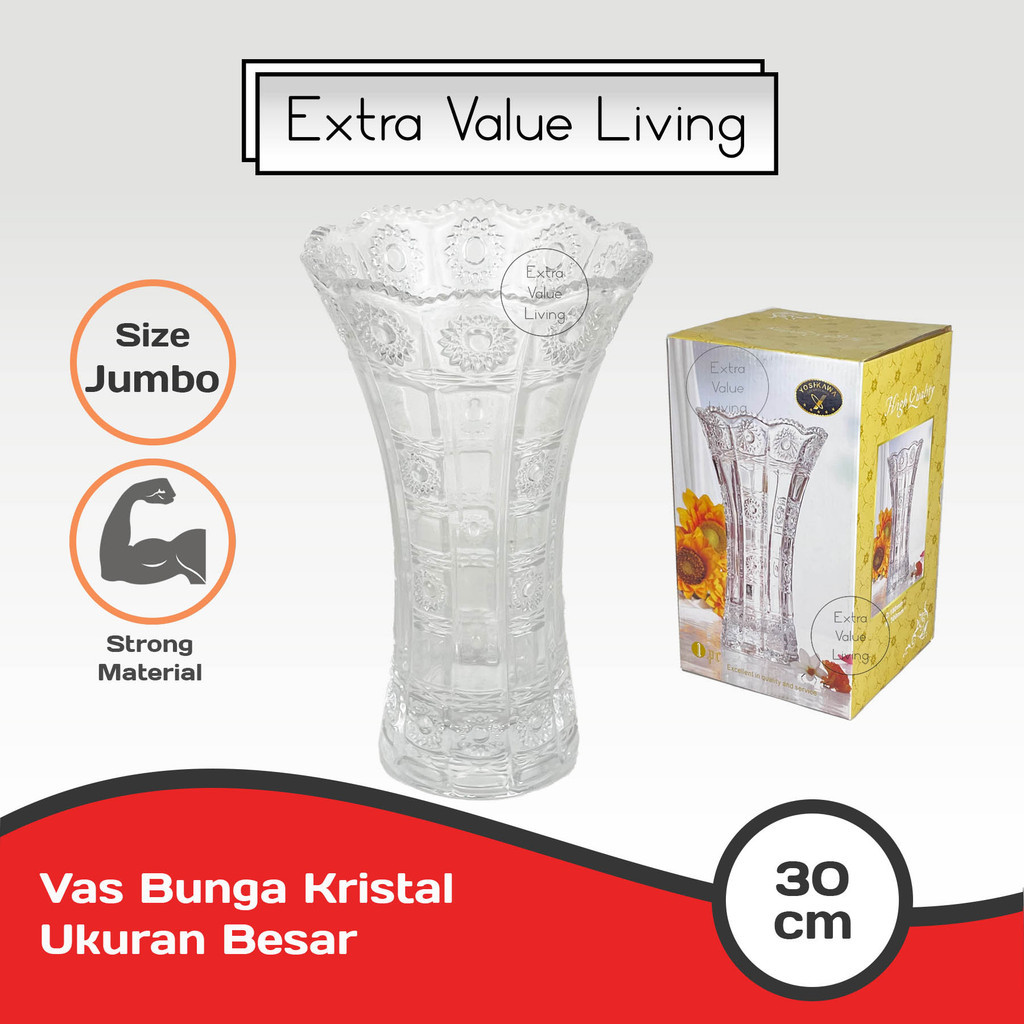 (Moduno) Vas Bunga Kaca Kristal 30 CM Vas Bunga Bohemian Vas Bunga Kristal Estetik Czech Design